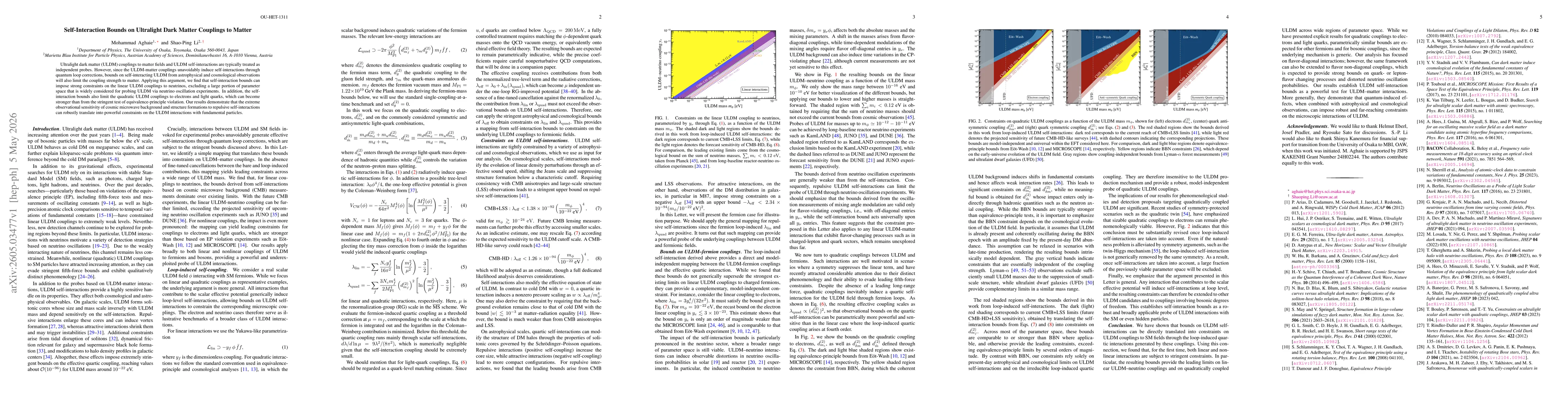 Thumbnail for Self-Interaction Bounds on Ultralight Dark Matter Couplings to Matter