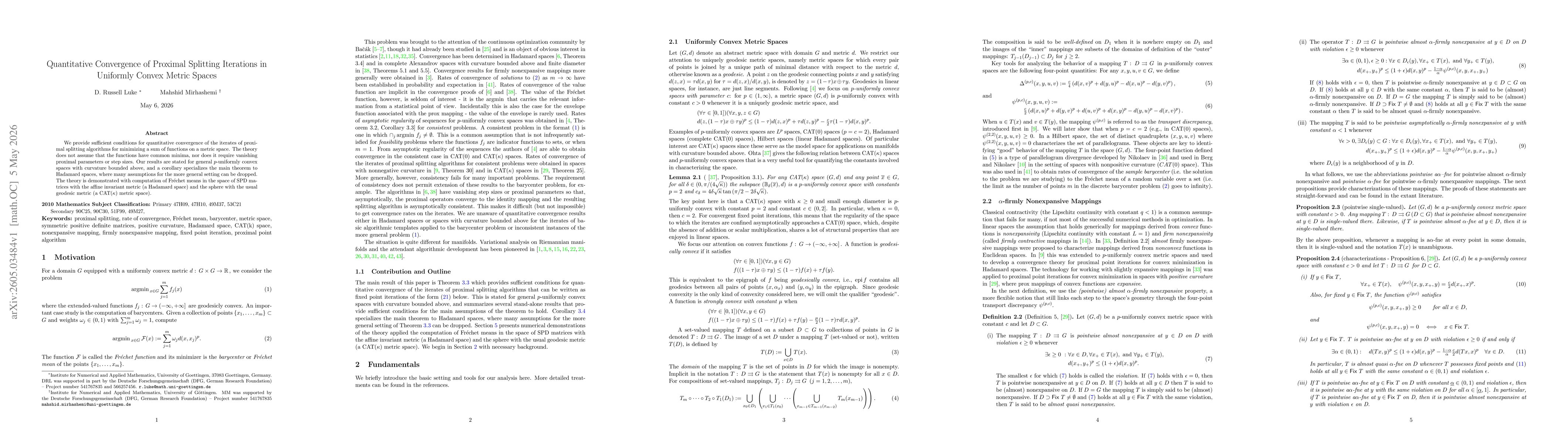 Thumbnail for Quantitative Convergence of Proximal Splitting Iterations in Uniformly Convex Metric Spaces