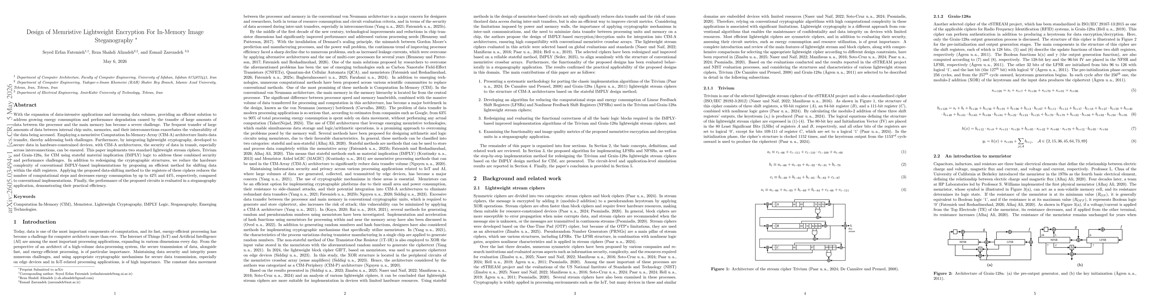 Thumbnail for Design of Memristive Lightweight Encryption For In-Memory Image Steganography
