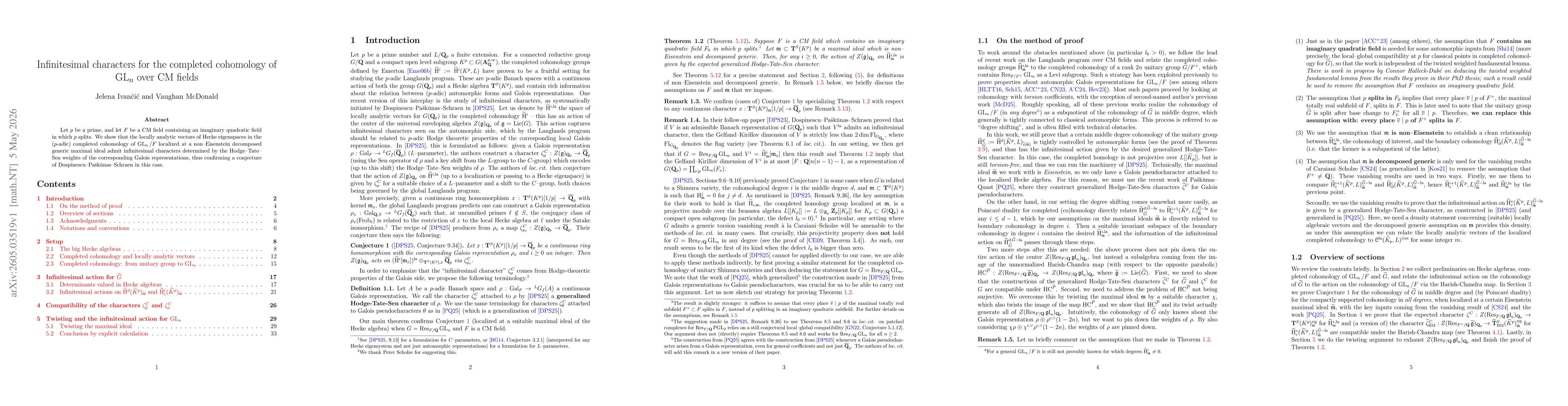 Thumbnail for Infinitesimal characters for the completed cohomology of $\mathrm{GL}_n$ over CM fields