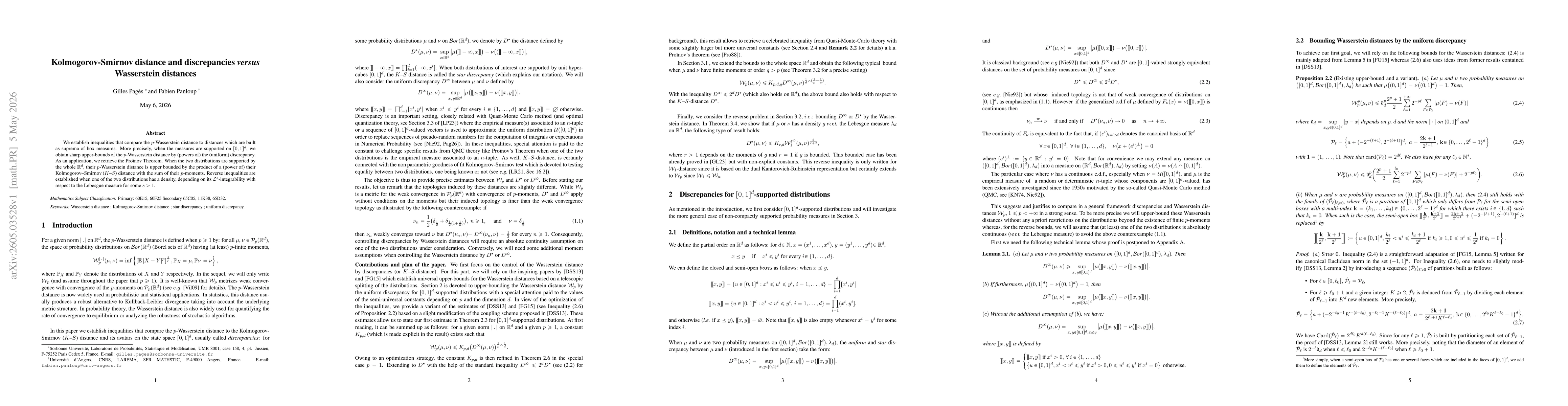 Thumbnail for Kolmogorov-Smirnov distance and discrepancies versus Wasserstein distances