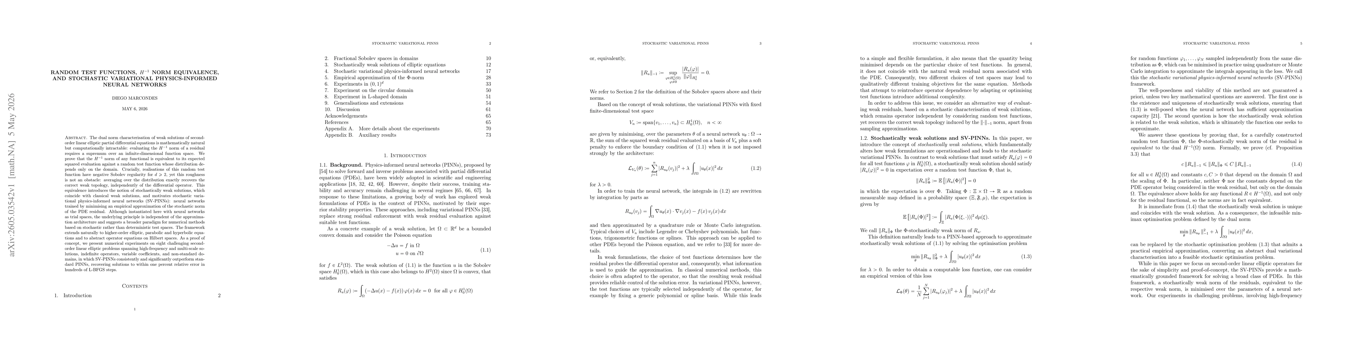 Thumbnail for Random test functions, $H^{-1}$ norm equivalence, and stochastic variational physics-informed neural networks
