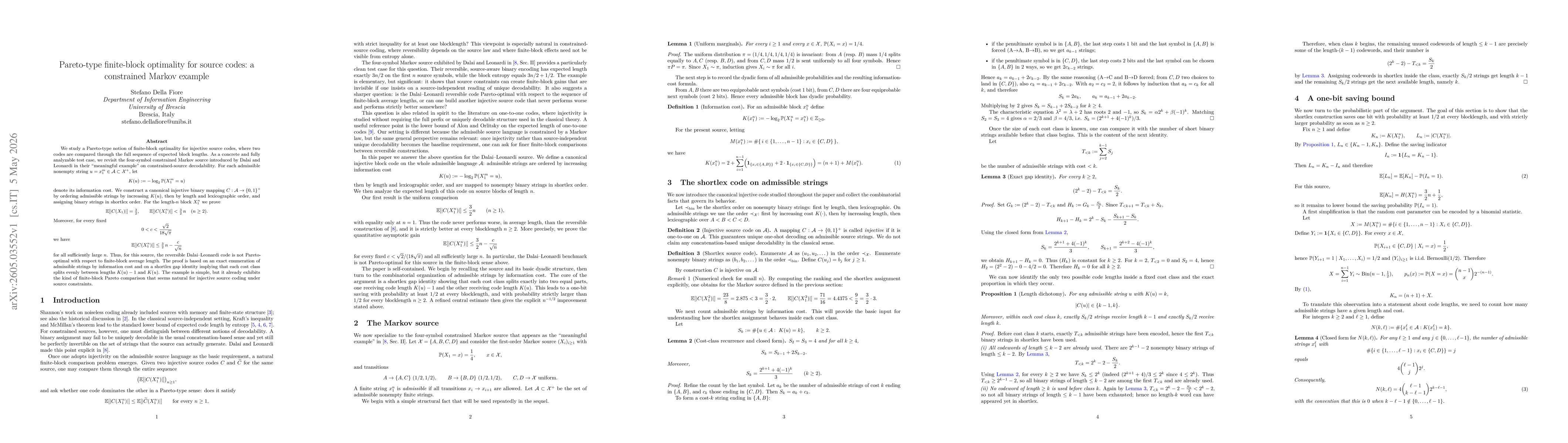 Thumbnail for Pareto-type finite-block optimality for source codes: a constrained Markov example