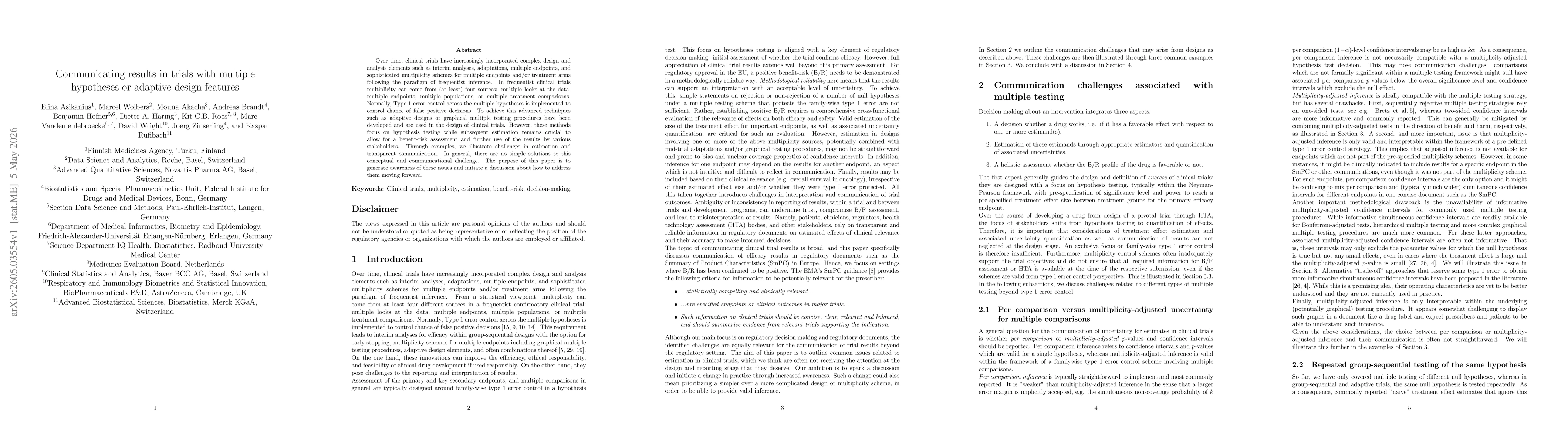 Thumbnail for Communicating results in trials with multiple hypotheses or adaptive design features
