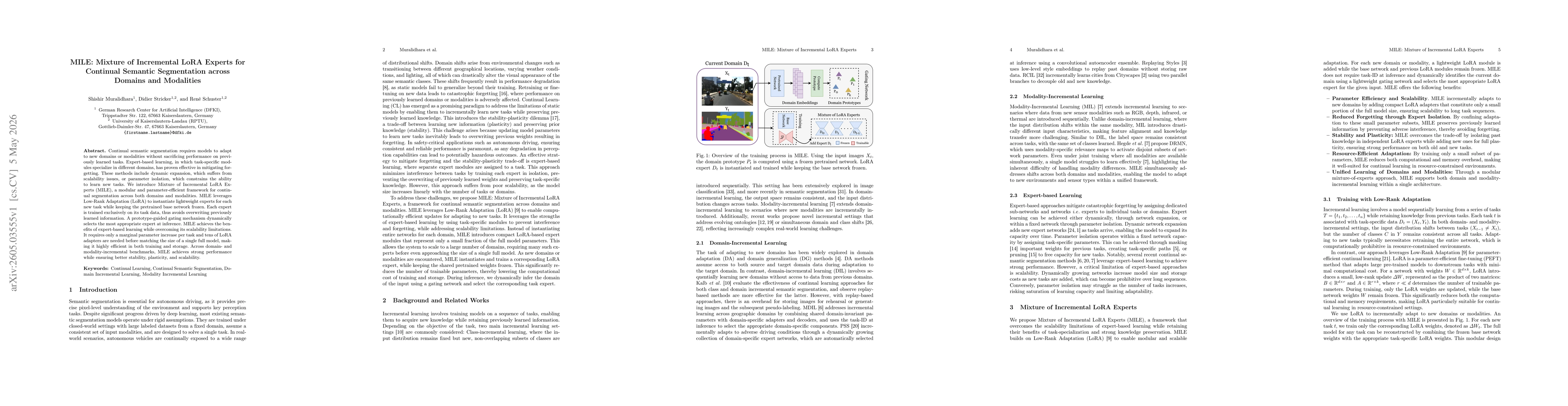 Thumbnail for MILE: Mixture of Incremental LoRA Experts for Continual Semantic Segmentation across Domains and Modalities