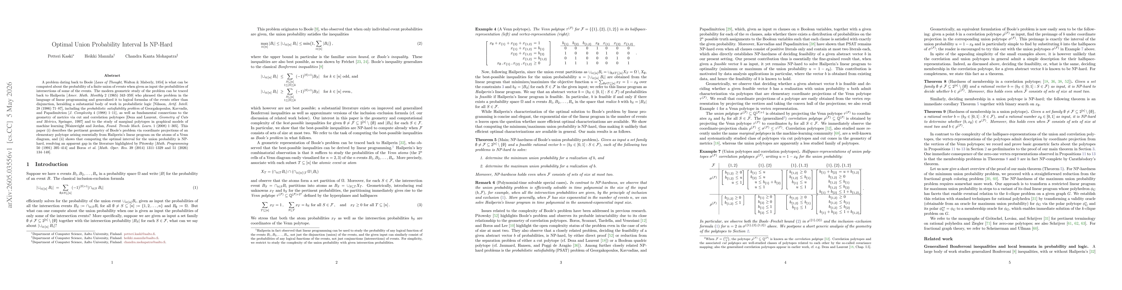 Thumbnail for Optimal Union Probability Interval Is NP-Hard