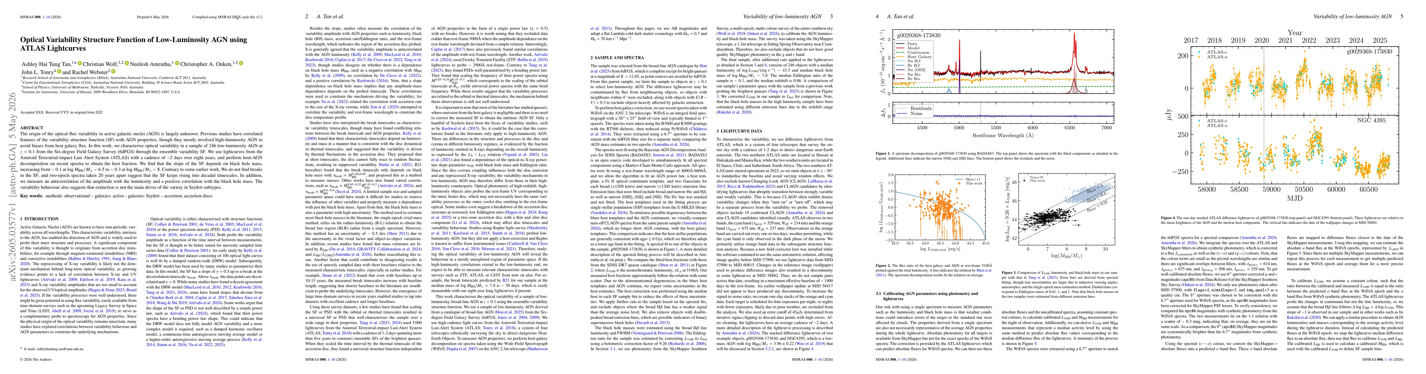 Thumbnail for Optical Variability Structure Function of Low-Luminosity AGN using ATLAS Lightcurves
