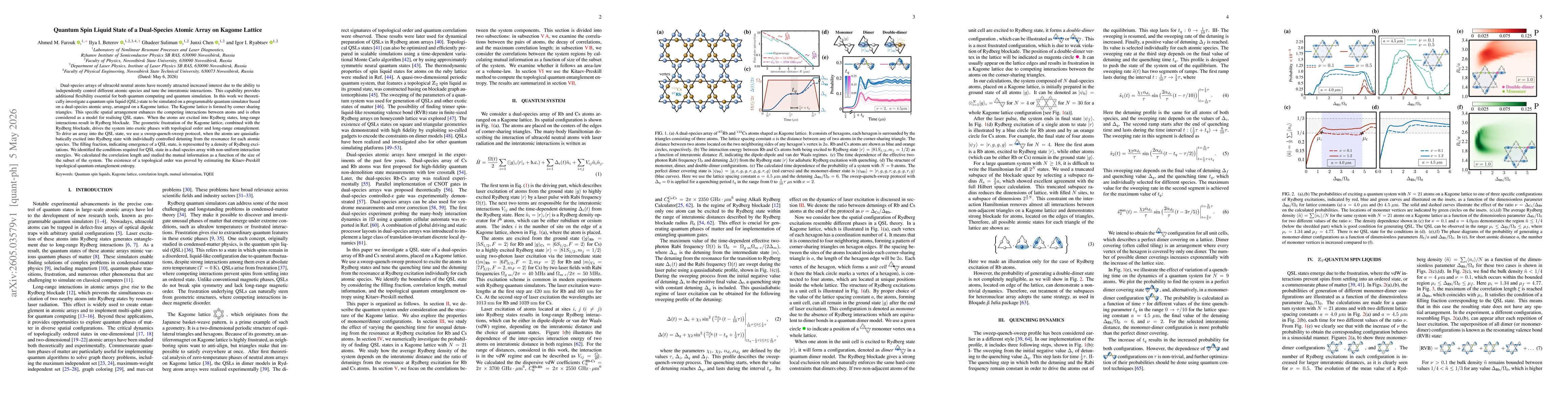 Thumbnail for Quantum Spin Liquid State of a Dual-Species Atomic Array on Kagome Lattice