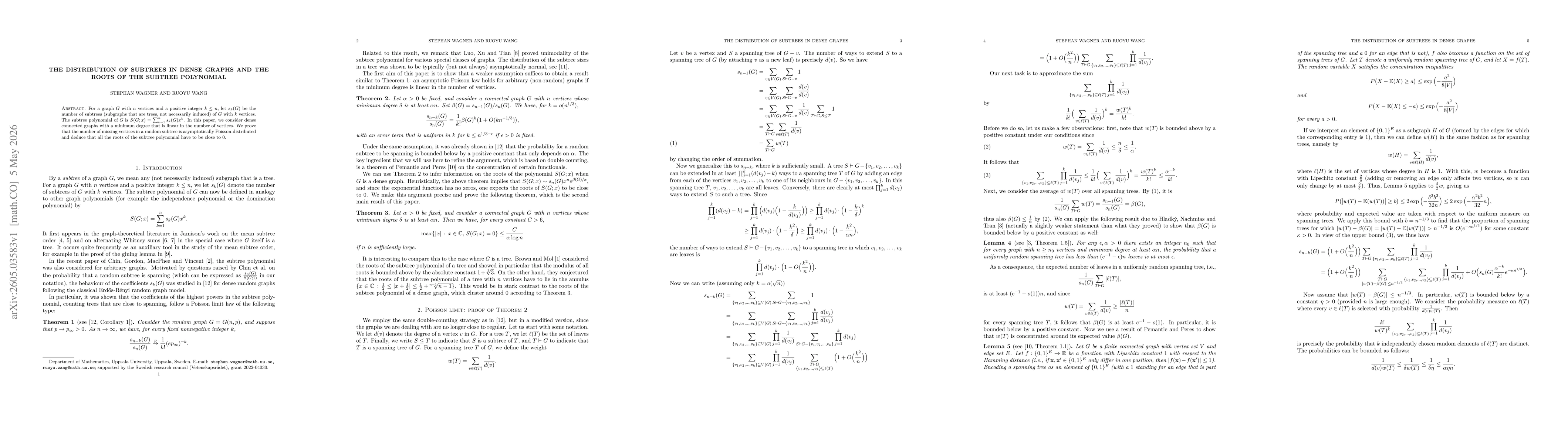 Thumbnail for The Distribution Of Subtrees In Dense Graphs And The Roots Of The Subtree Polynomial