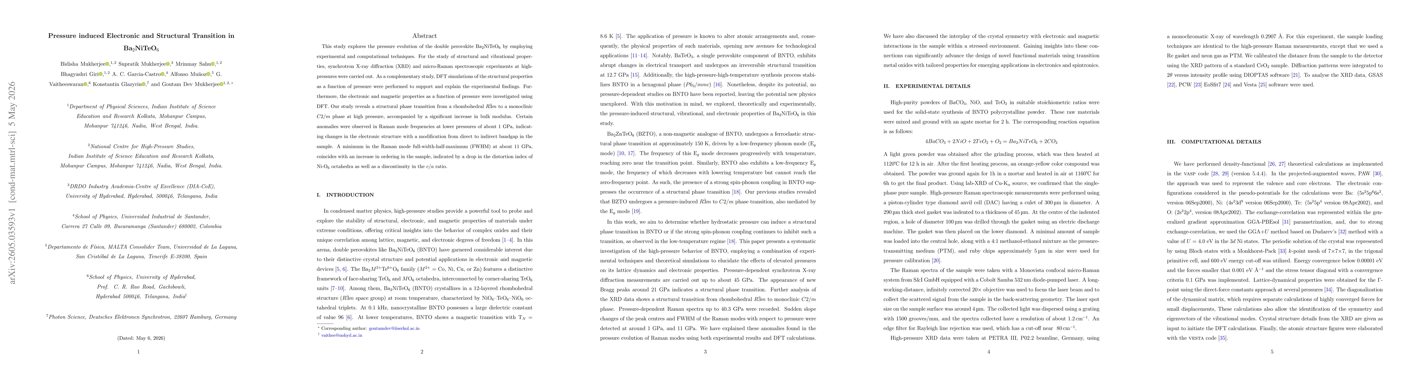 Thumbnail for Pressure induced Electronic and Structural Transition in Ba$_2$NiTeO$_6$