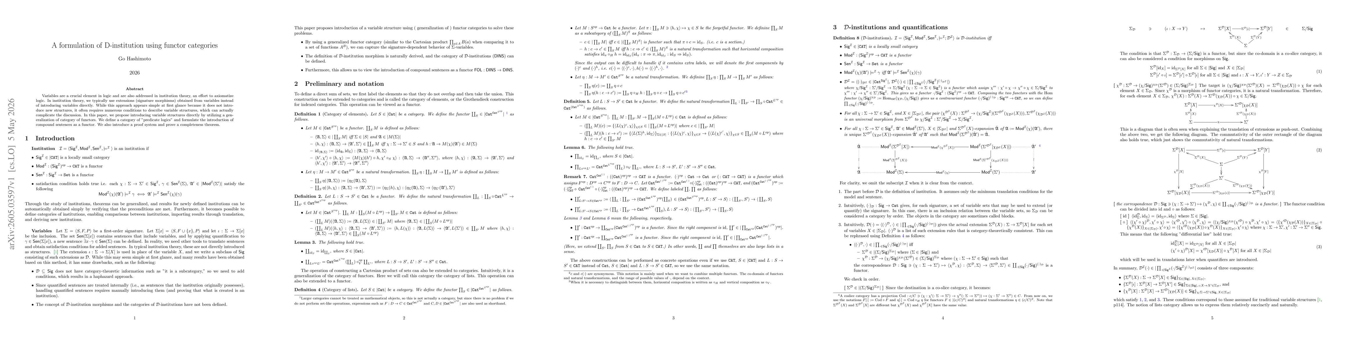 Thumbnail for A formulation of D-institution using functor categories