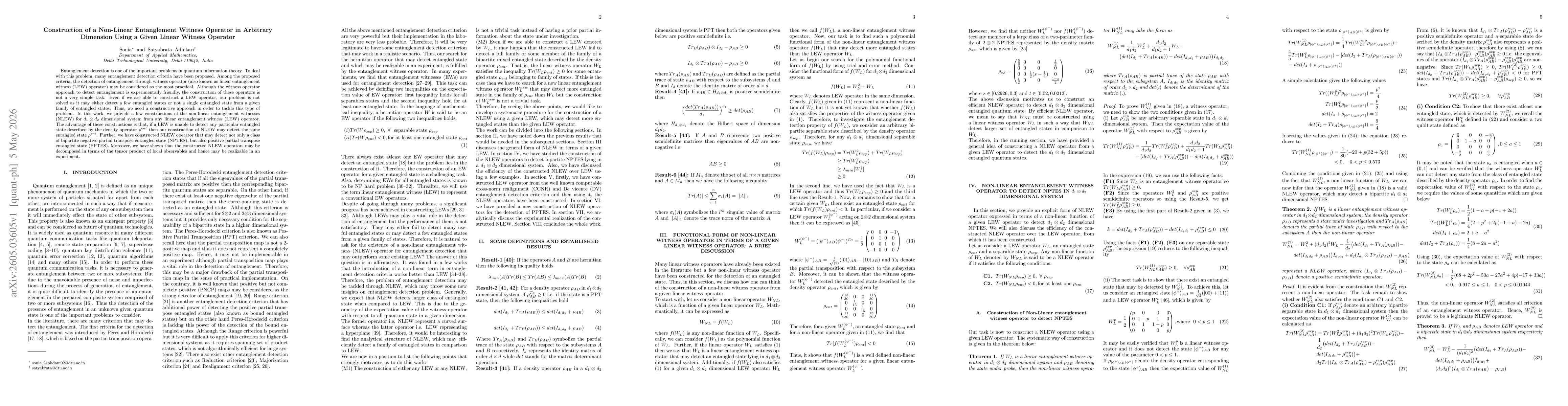 Thumbnail for Construction of a Non-Linear Entanglement Witness Operator in Arbitrary Dimension Using a Given Linear Witness Operator
