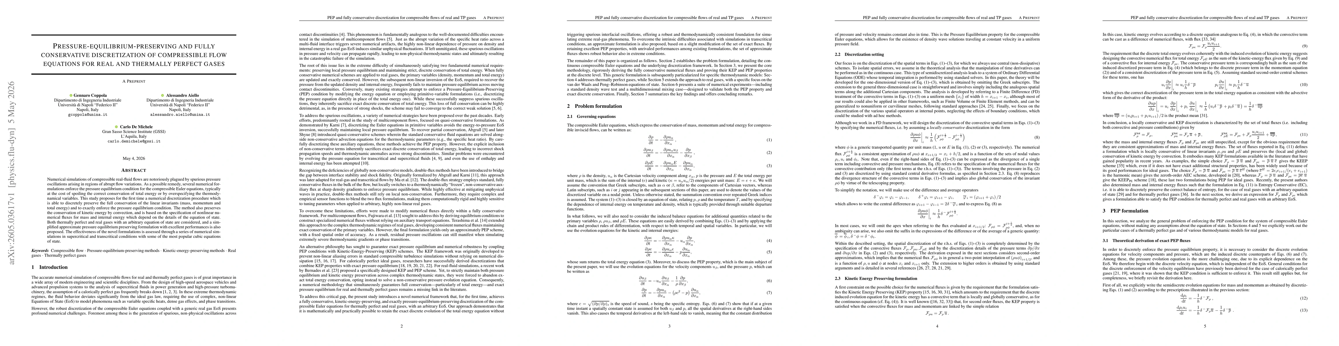 Thumbnail for Pressure-equilibrium-preserving and fully conservative discretization of compressible flow equations for real and thermally perfect gases