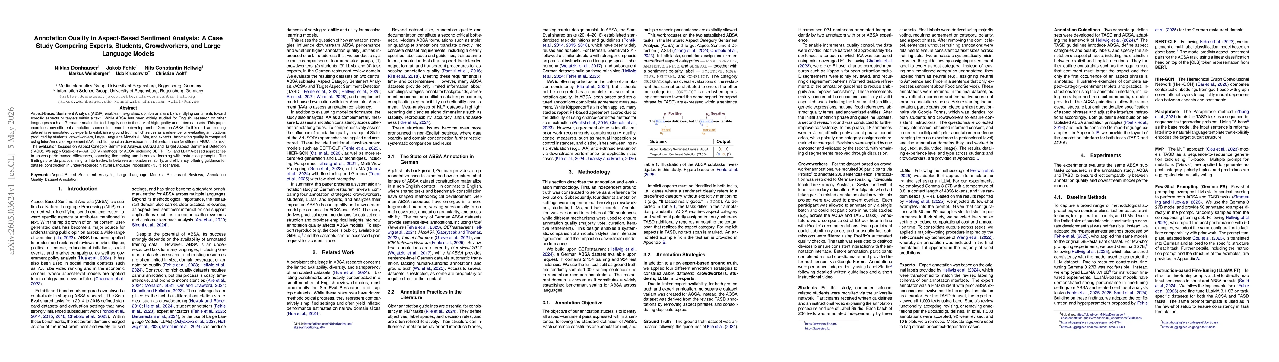Thumbnail for Annotation Quality in Aspect-Based Sentiment Analysis: A Case Study Comparing Experts, Students, Crowdworkers, and Large Language Model