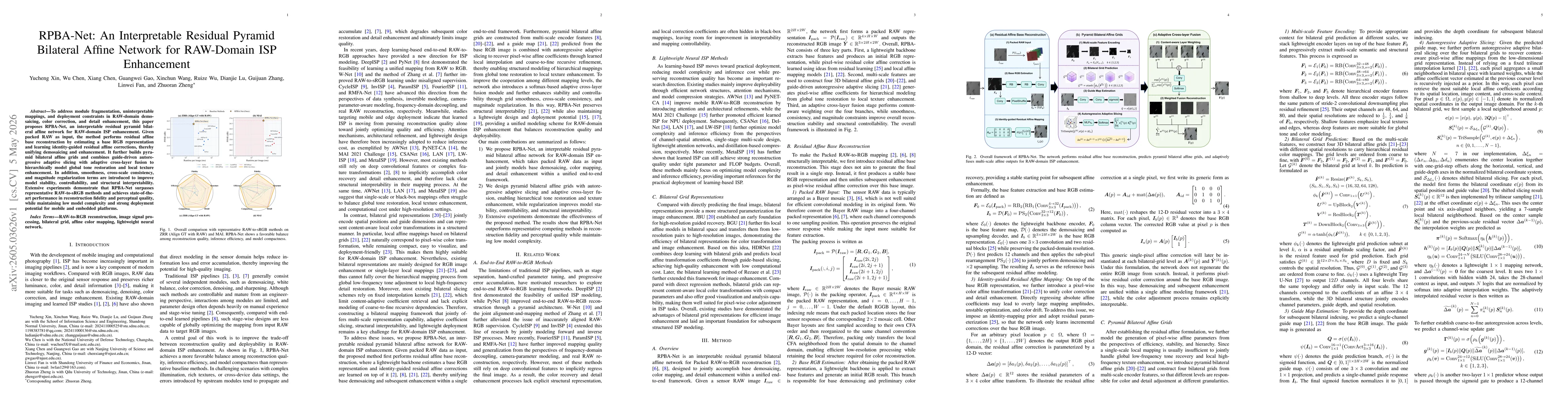 Thumbnail for RPBA-Net: An Interpretable Residual Pyramid Bilateral Affine Network for RAW-Domain ISP Enhancement