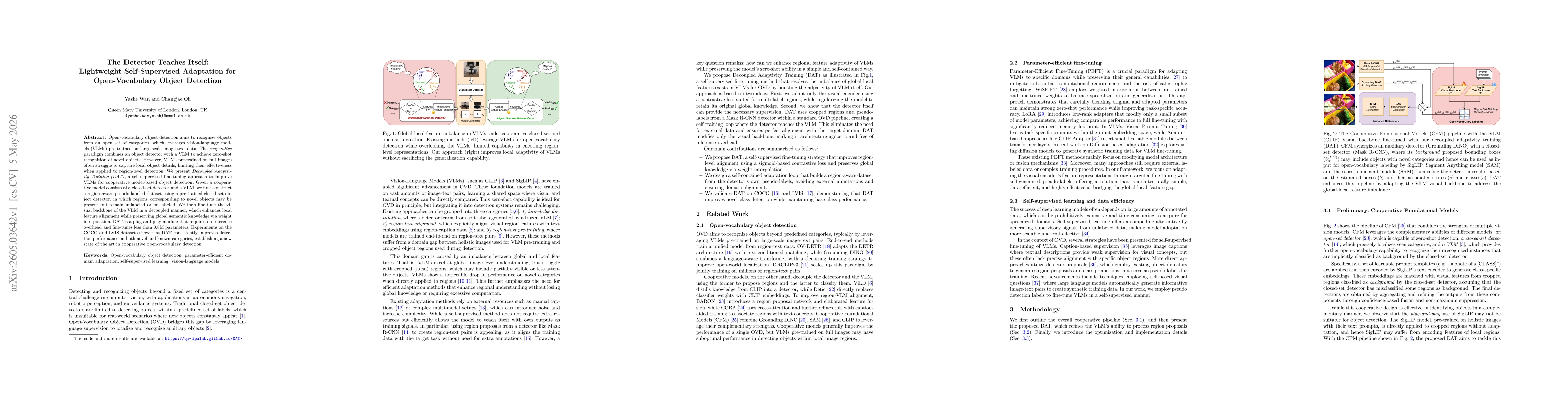 Thumbnail for The Detector Teaches Itself: Lightweight Self-Supervised Adaptation for Open-Vocabulary Object Detection