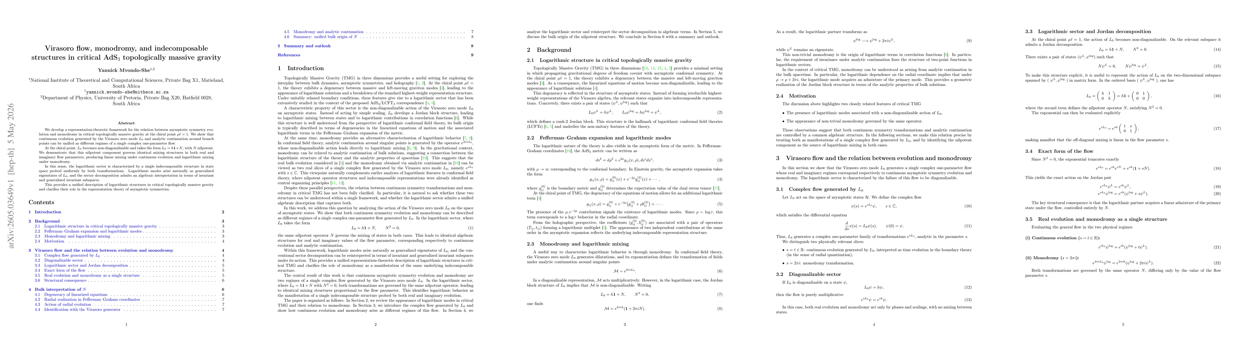Thumbnail for Virasoro flow, monodromy, and indecomposable structures in critical AdS$_3$ topologically massive gravity