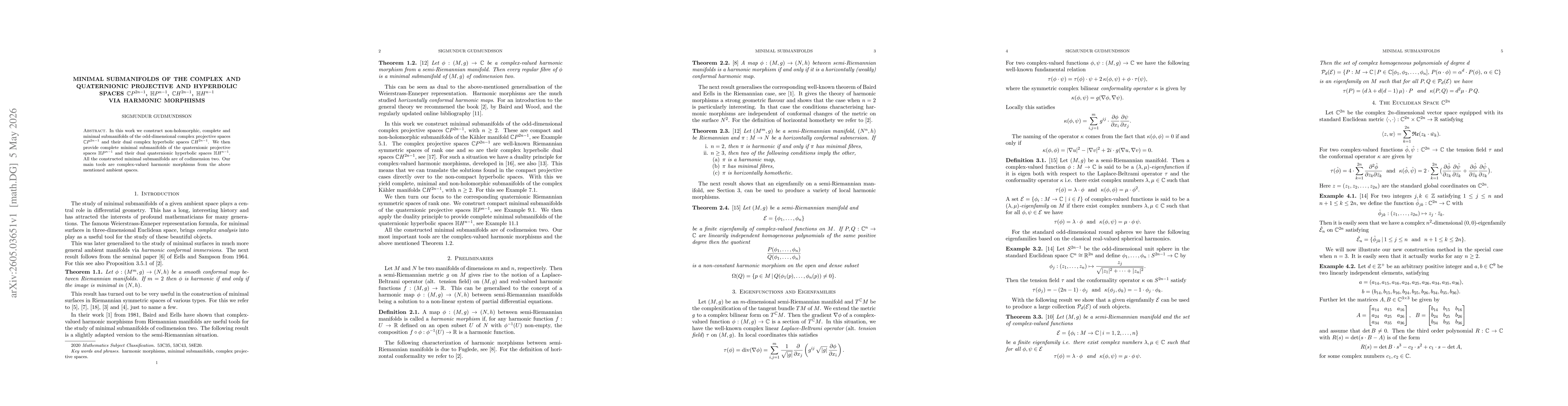 Thumbnail for Minimal Submanifolds of The Complex and Quaternionic Projective and Hyperbolic Spaces $\cn P^{2n-1}$, $\hn P^{n-1}$, $\cn H^{2n-1}$, $\hn H^{n-1}$ via Harmonic Morphisms