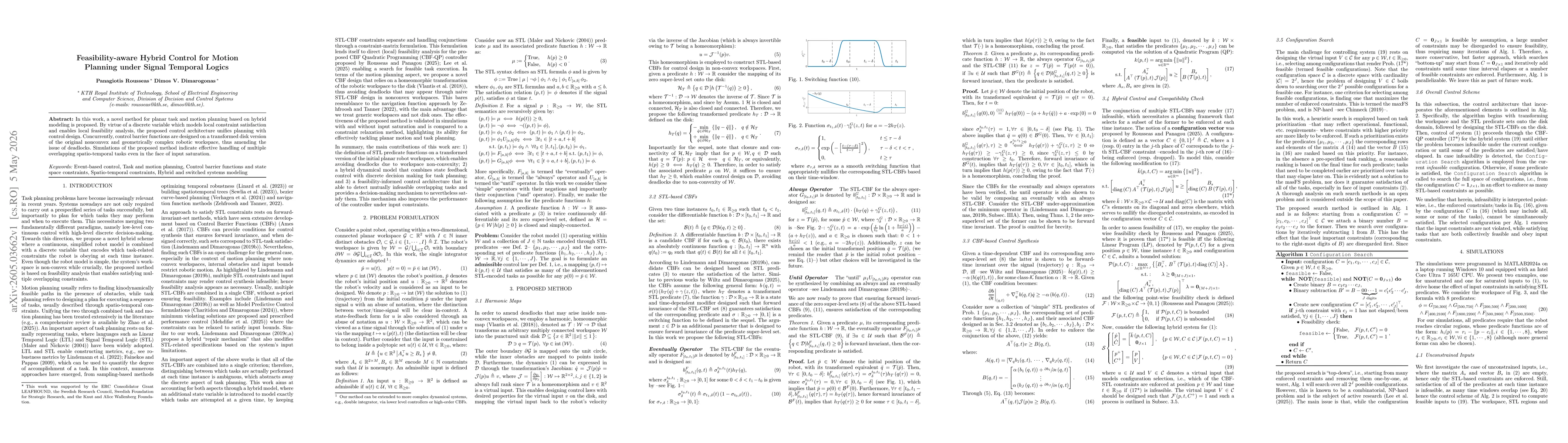 Thumbnail for Feasibility-aware Hybrid Control for Motion Planning under Signal Temporal Logics