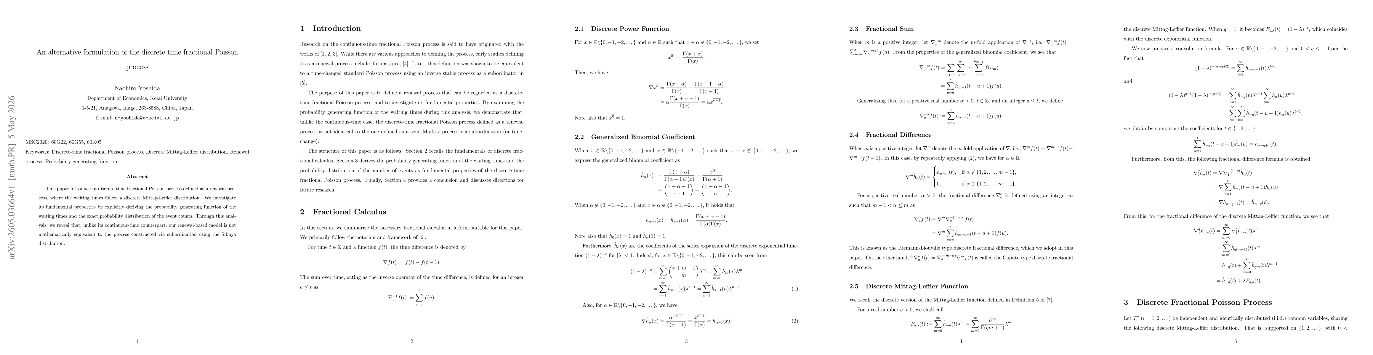 Thumbnail for An alternative formulation of the discrete-time fractional Poisson process