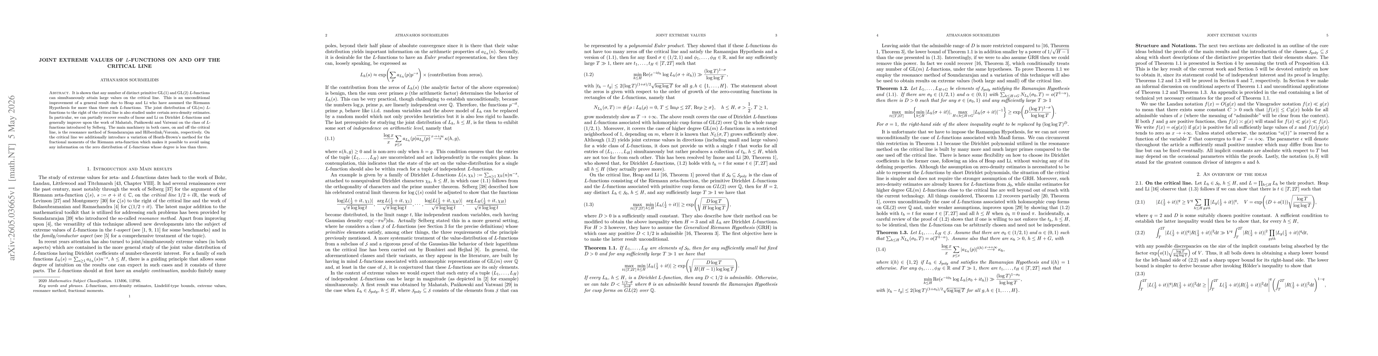 Thumbnail for Joint extreme values of $L$-functions on and off the critical line