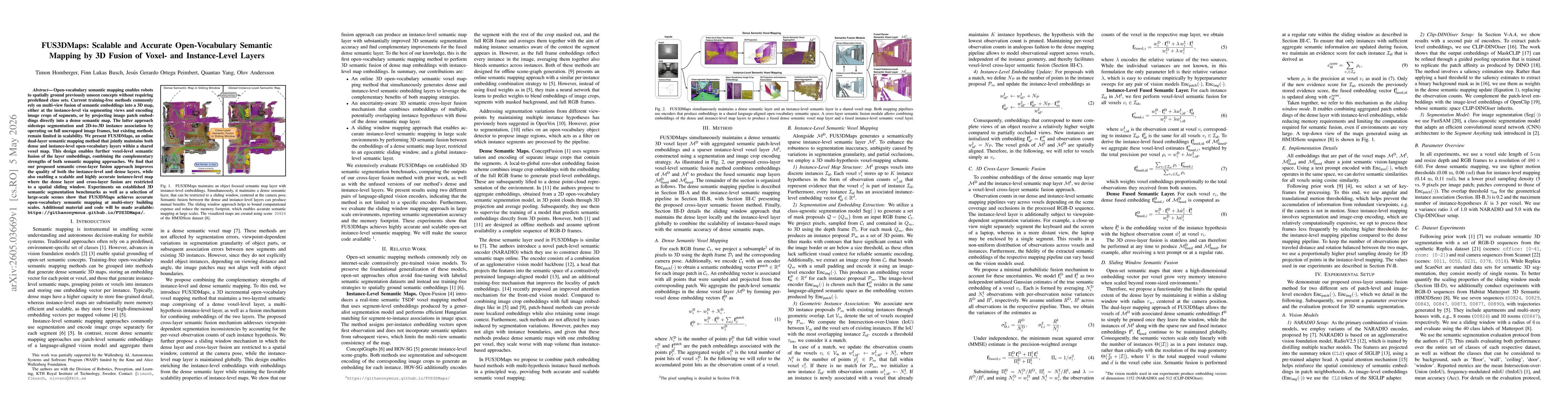 Thumbnail for FUS3DMaps: Scalable and Accurate Open-Vocabulary Semantic Mapping by 3D Fusion of Voxel- and Instance-Level Layers