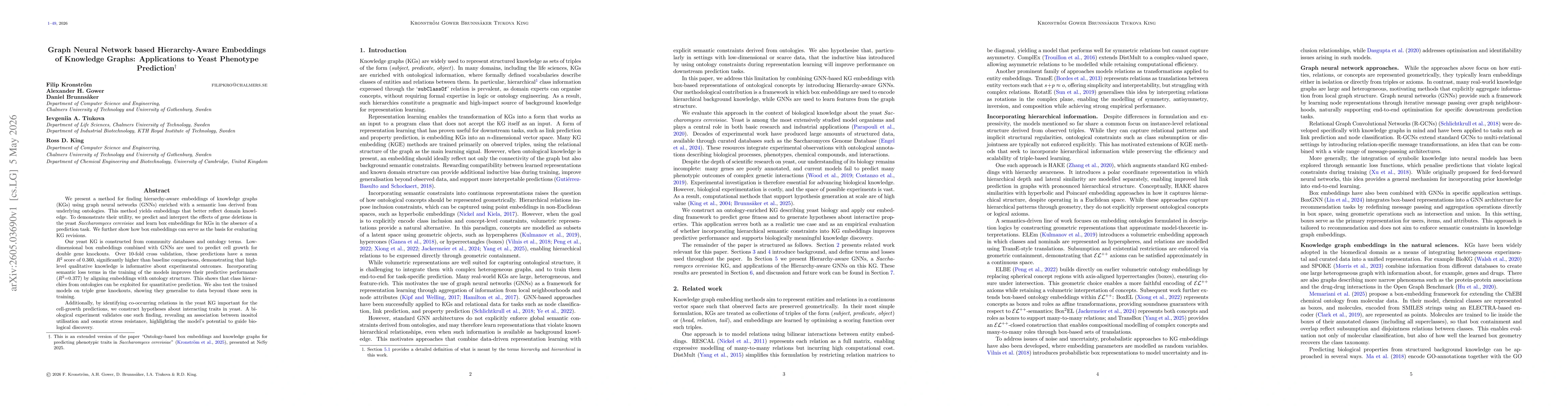 Thumbnail for Graph Neural Network based Hierarchy-Aware Embeddings of Knowledge Graphs: Applications to Yeast Phenotype Prediction