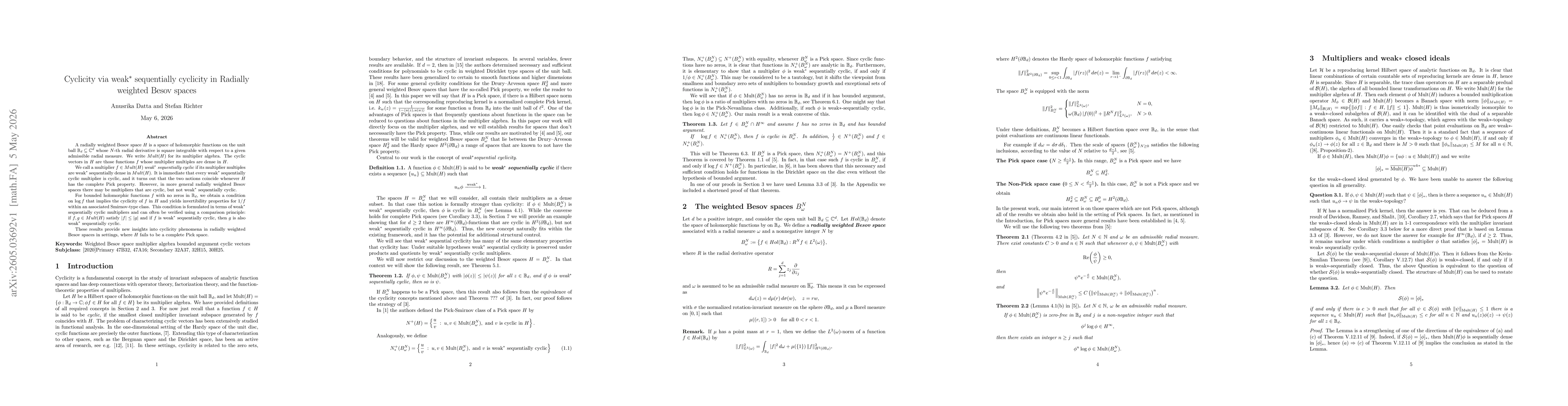 Thumbnail for Cyclicity via weak$^\ast$ sequentially cyclicity in Radially weighted Besov spaces