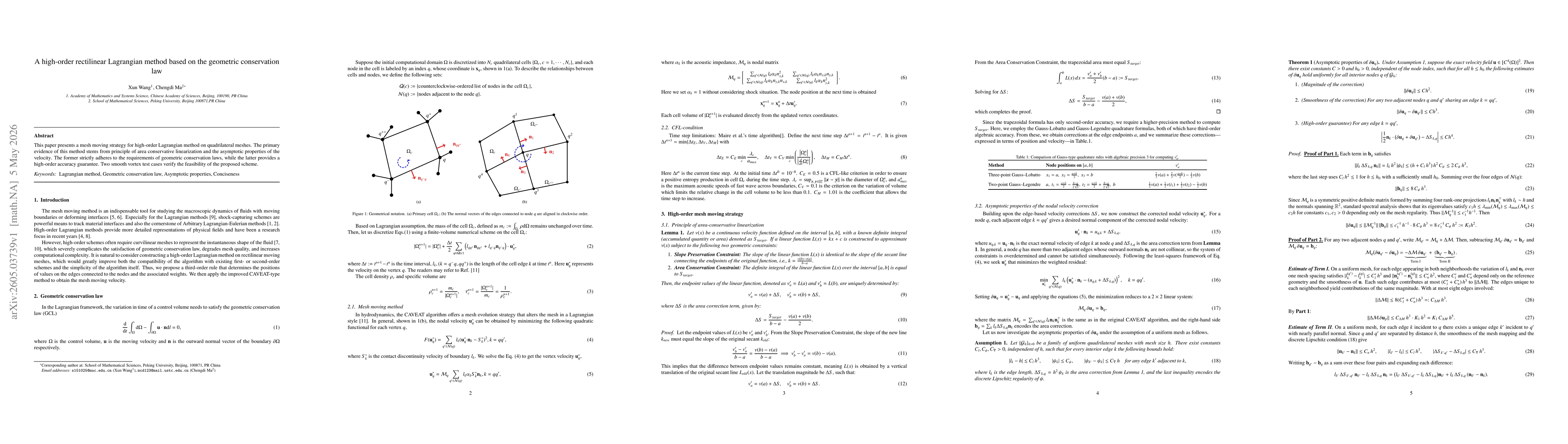 Thumbnail for A high-order rectilinear Lagrangian method based on the geometric conservation law