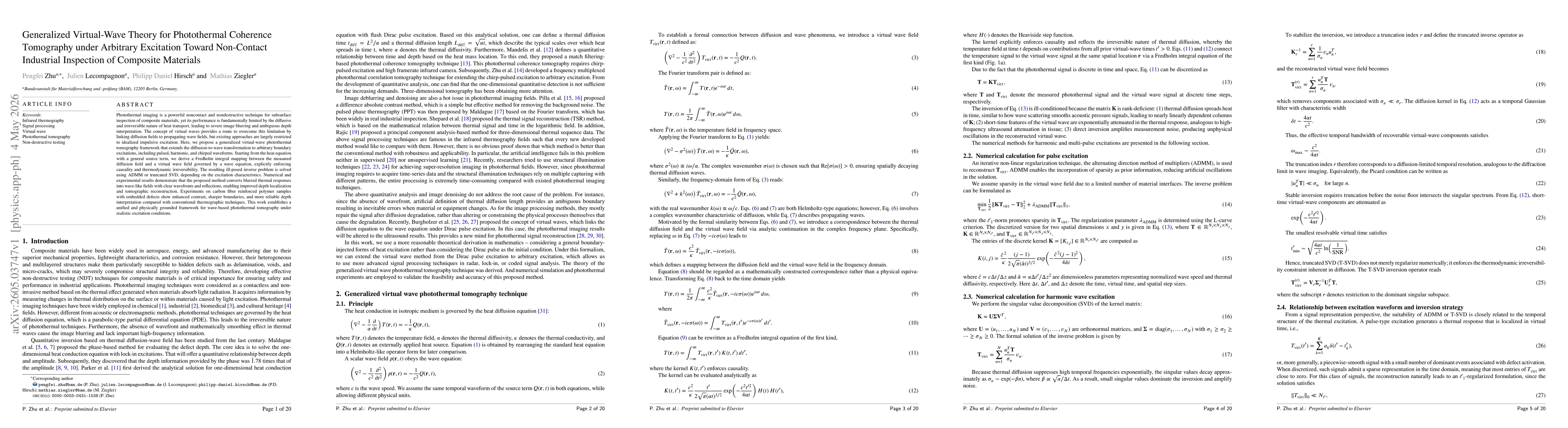 Thumbnail for Generalized Virtual-Wave Theory for Photothermal Coherence Tomography under Arbitrary Excitation Toward Non-Contact Industrial Inspection of Composite Materials