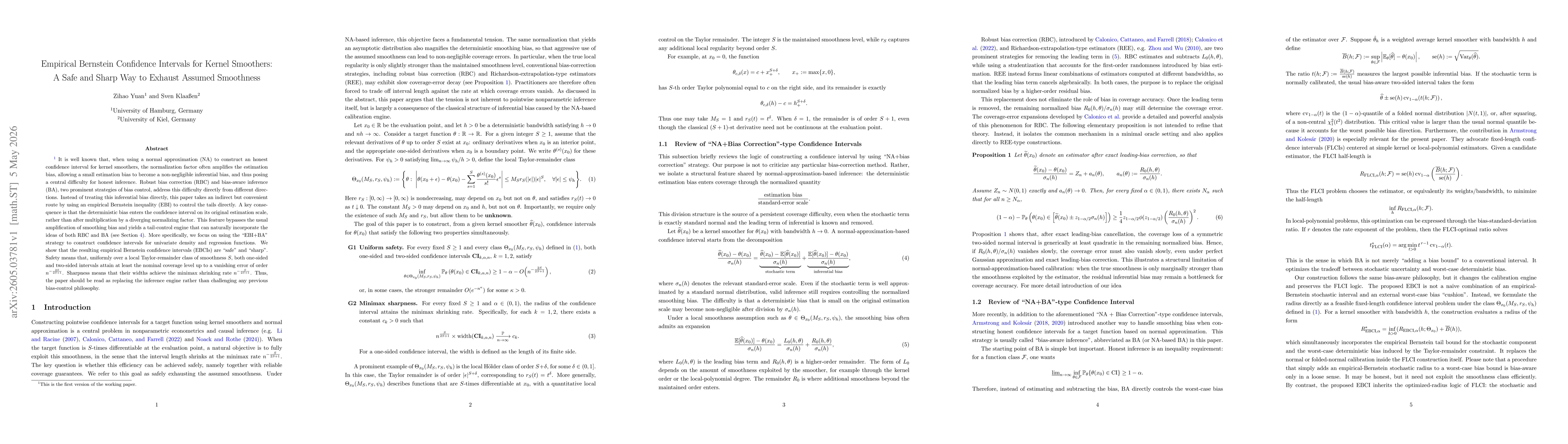 Thumbnail for Empirical Bernstein Confidence Intervals for Kernel Smoothers: A Safe and Sharp Way to Exhaust Assumed Smoothness