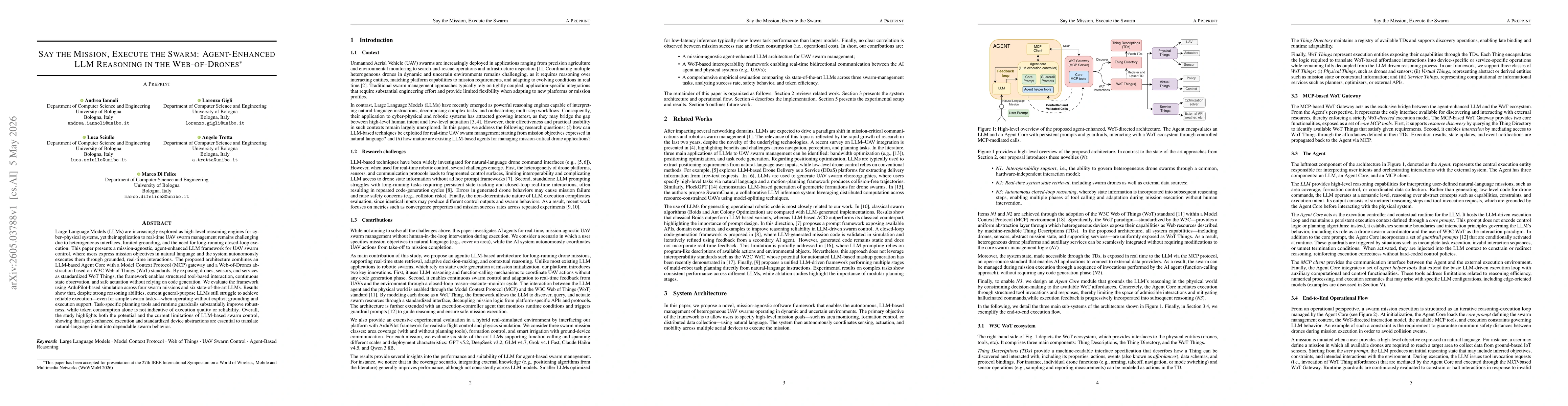 Thumbnail for Say the Mission, Execute the Swarm: Agent-Enhanced LLM Reasoning in the Web-of-Drones