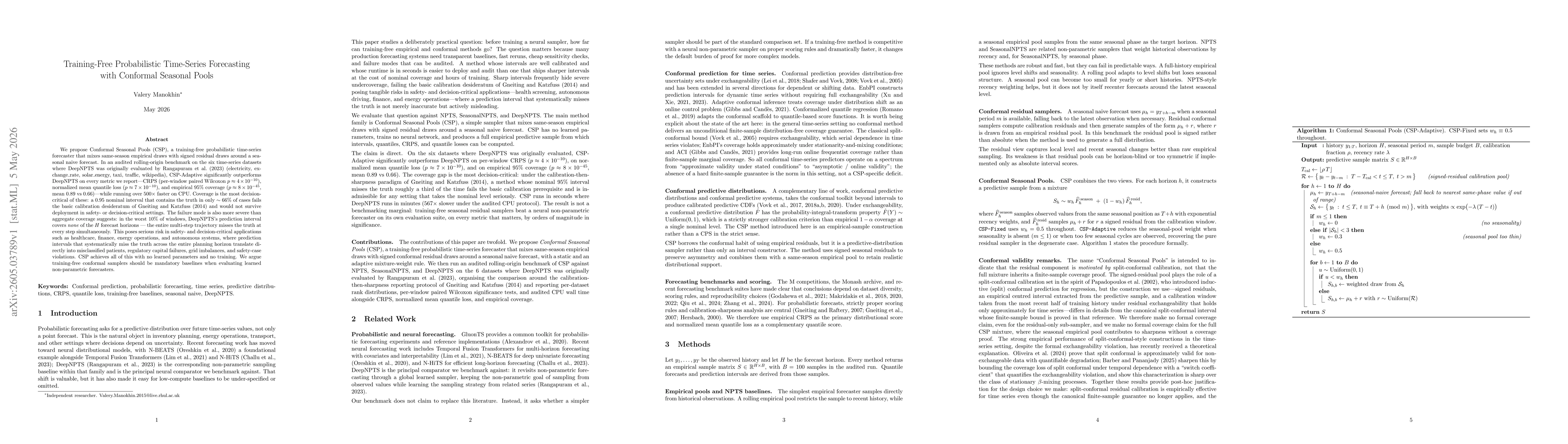 Thumbnail for Training-Free Probabilistic Time-Series Forecasting with Conformal Seasonal Pools