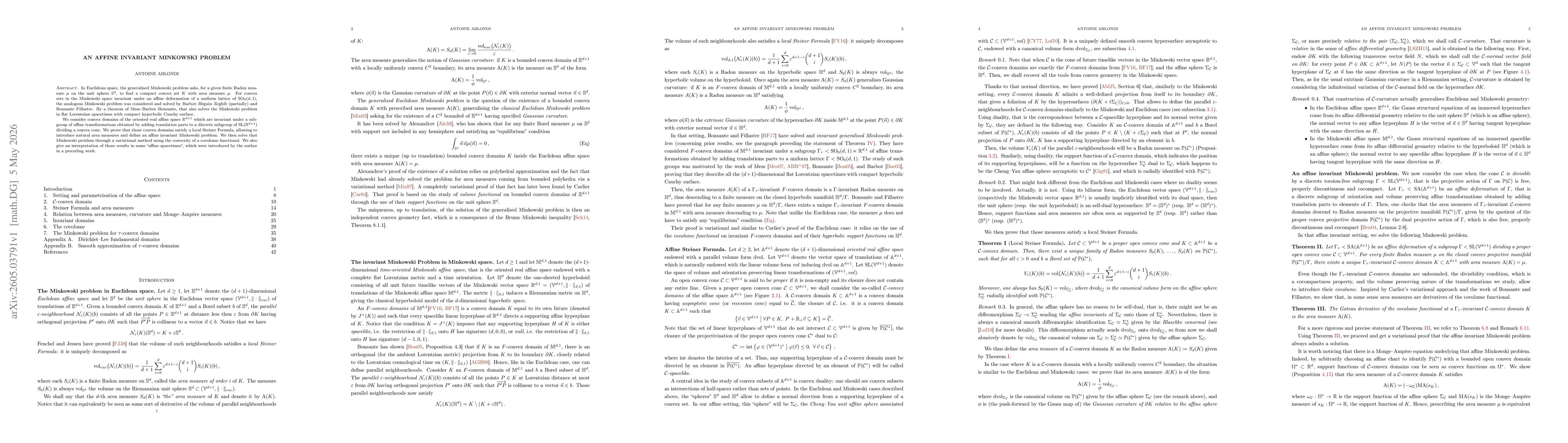 Thumbnail for An Affine Invariant Minkowski Problem