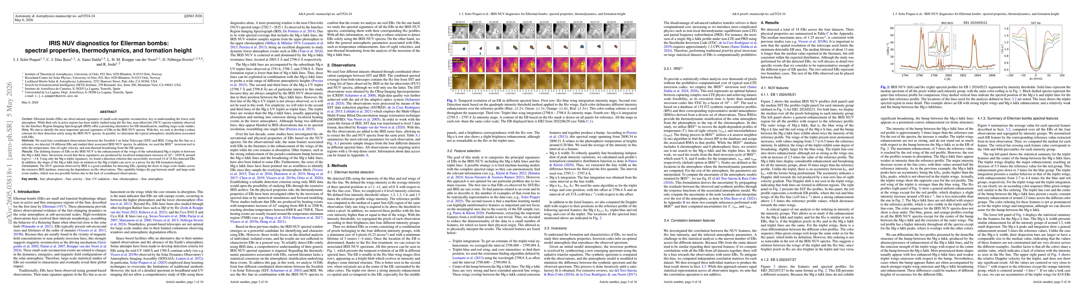 Thumbnail for IRIS NUV diagnostics for Ellerman bombs: spectral properties, thermodynamics, and formation height
