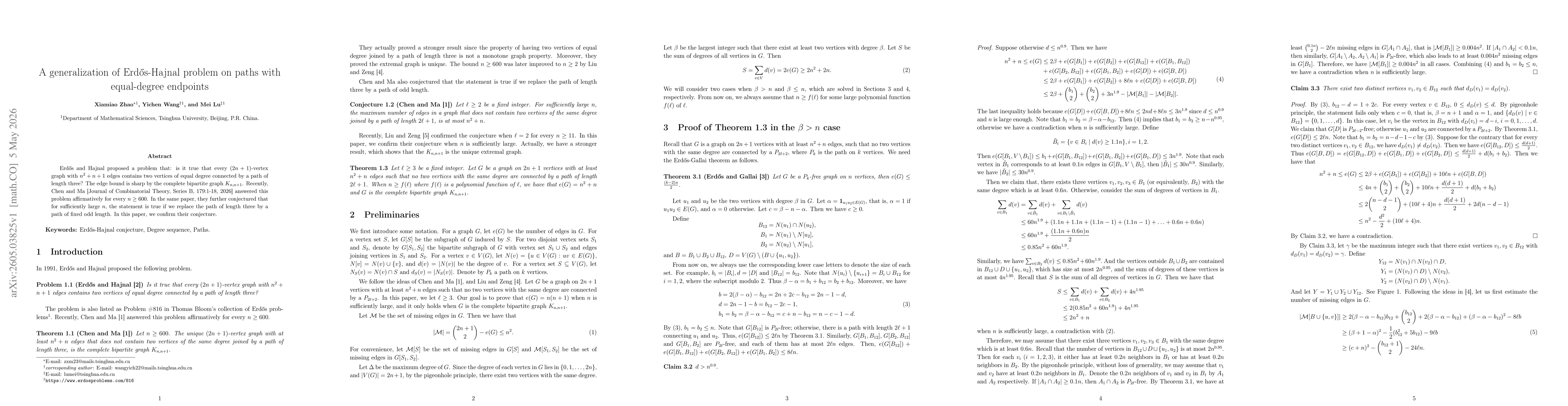 Thumbnail for A generalization of Erdős-Hajnal problem on paths with equal-degree endpoints