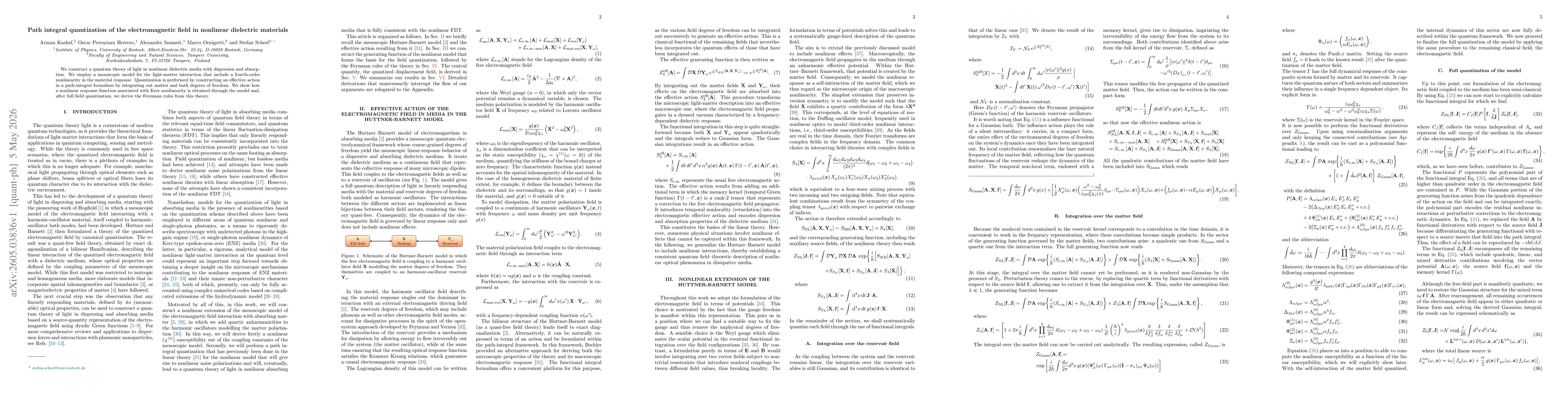 Thumbnail for Path integral quantization of the electromagnetic field in nonlinear dielectric materials