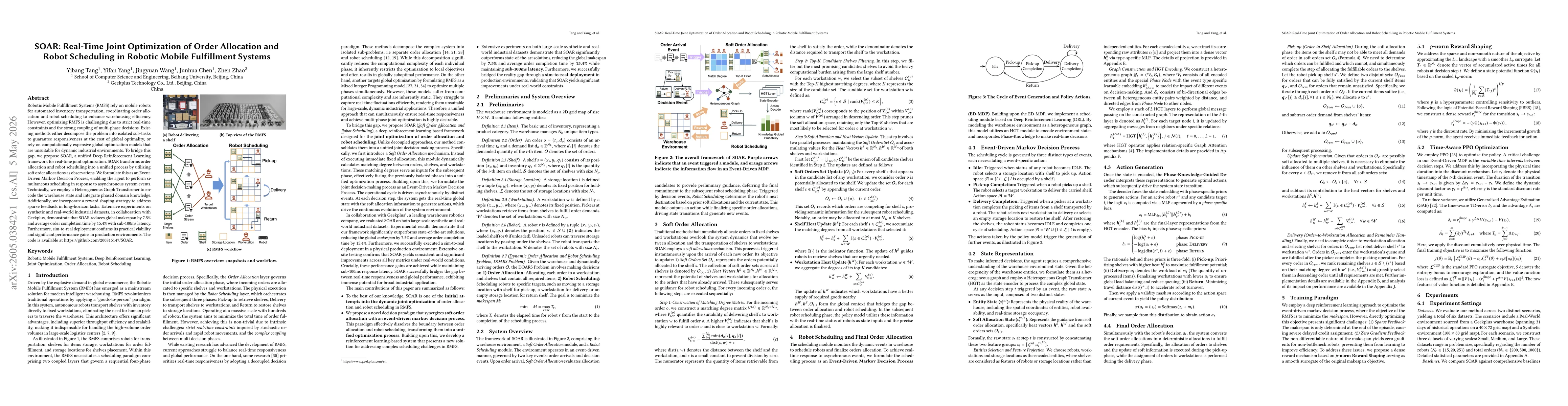 Thumbnail for SOAR: Real-Time Joint Optimization of Order Allocation and Robot Scheduling in Robotic Mobile Fulfillment Systems