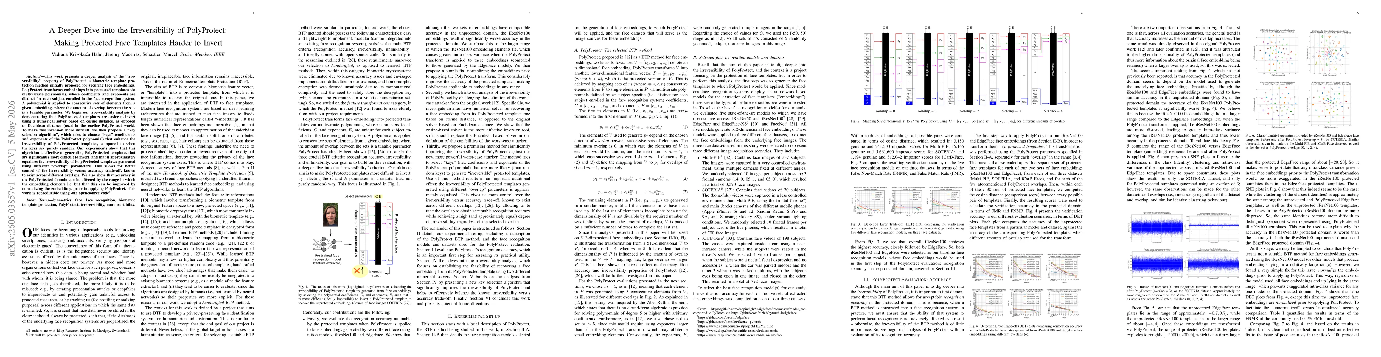 Thumbnail for A Deeper Dive into the Irreversibility of PolyProtect: Making Protected Face Templates Harder to Invert