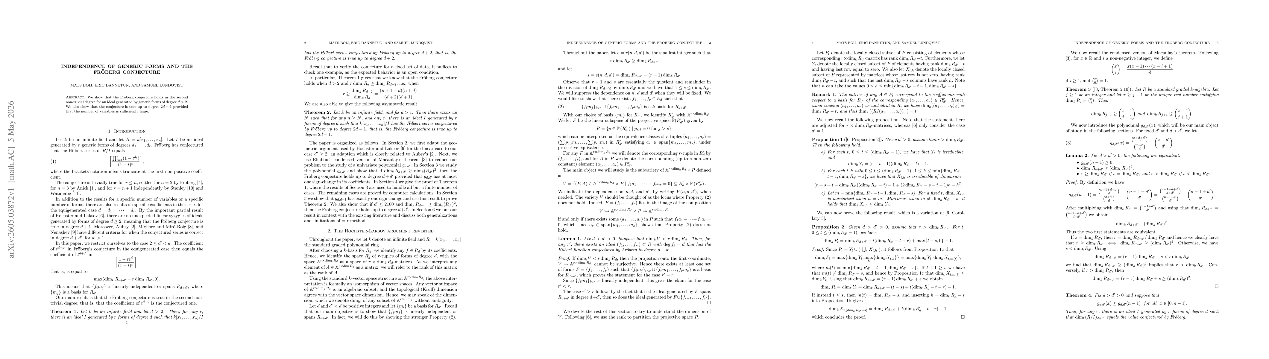 Thumbnail for Independence of generic forms and the Fröberg conjecture