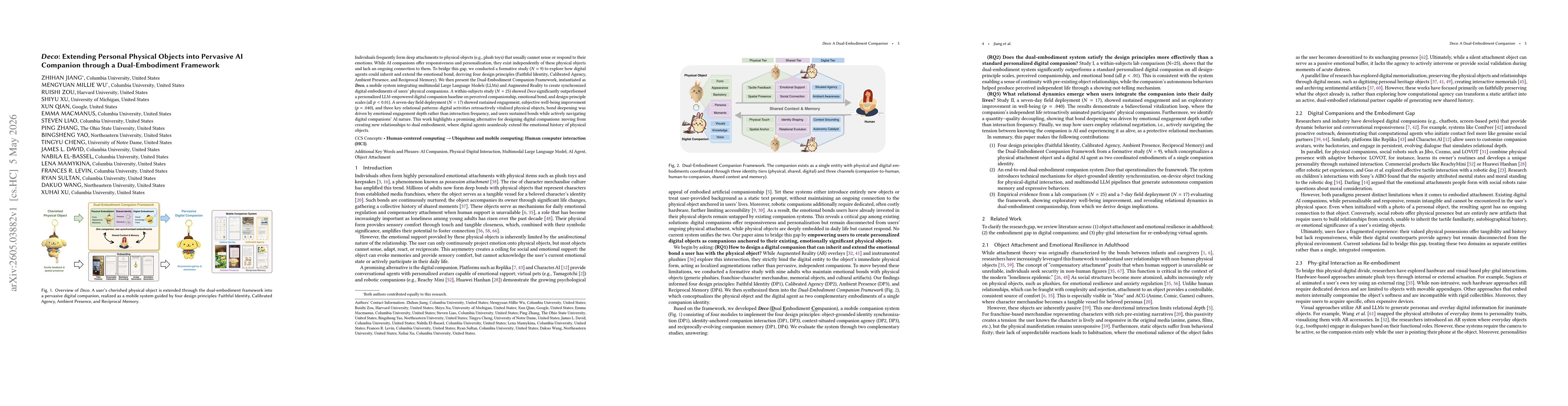 Thumbnail for Deco: Extending Personal Physical Objects into Pervasive AI Companion through a Dual-Embodiment Framework