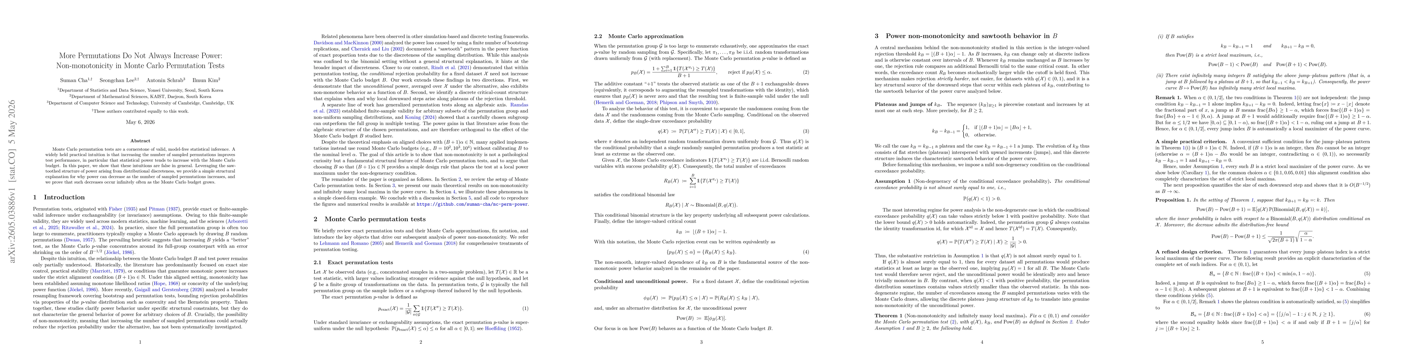 Thumbnail for More Permutations Do Not Always Increase Power: Non-monotonicity in Monte Carlo Permutation Tests