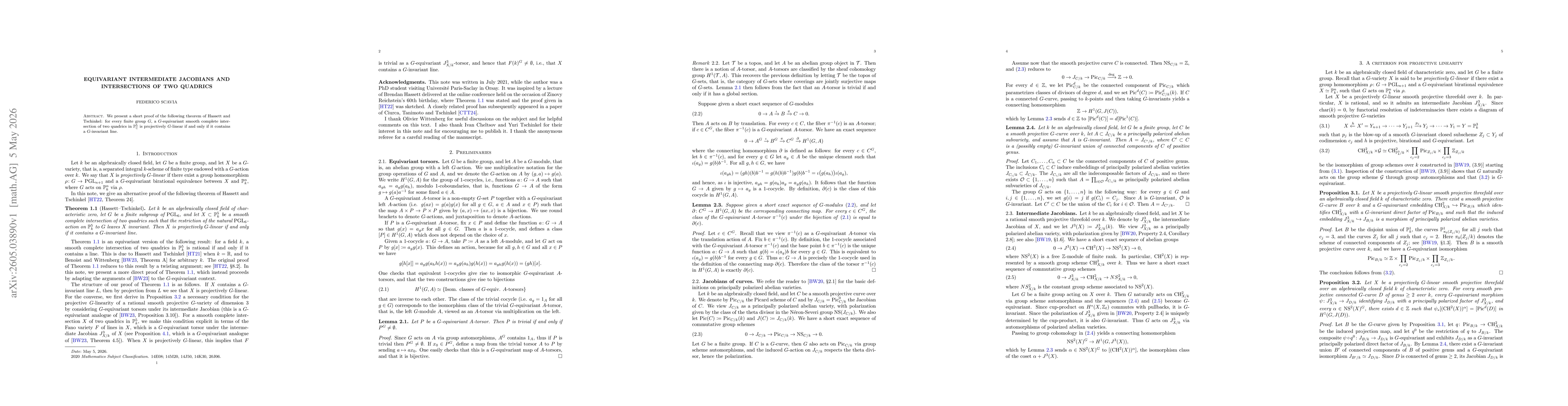 Thumbnail for Equivariant intermediate Jacobians and intersections of two quadrics