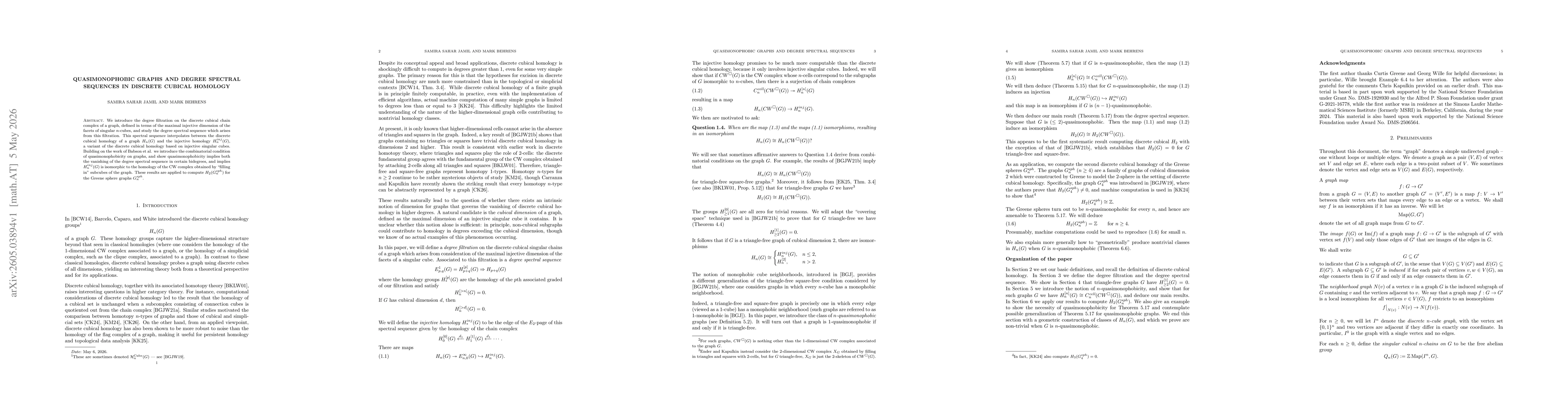 Thumbnail for Quasimonophobic graphs and degree spectral sequences in discrete cubical homology