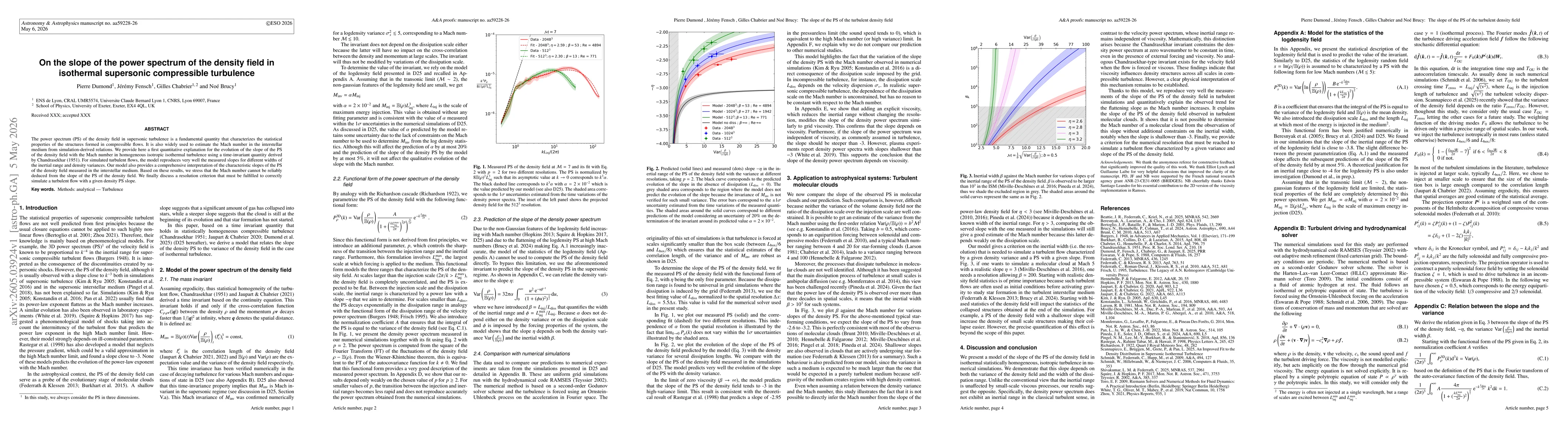 Thumbnail for On the slope of the power spectrum of the density field in isothermal supersonic compressible turbulence