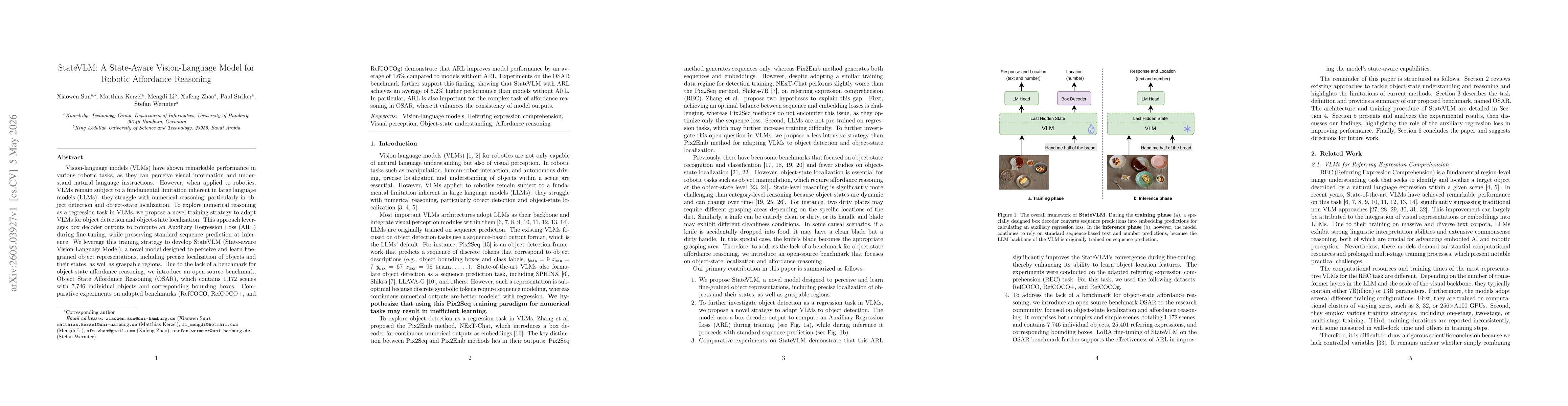 Thumbnail for StateVLM: A State-Aware Vision-Language Model for Robotic Affordance Reasoning