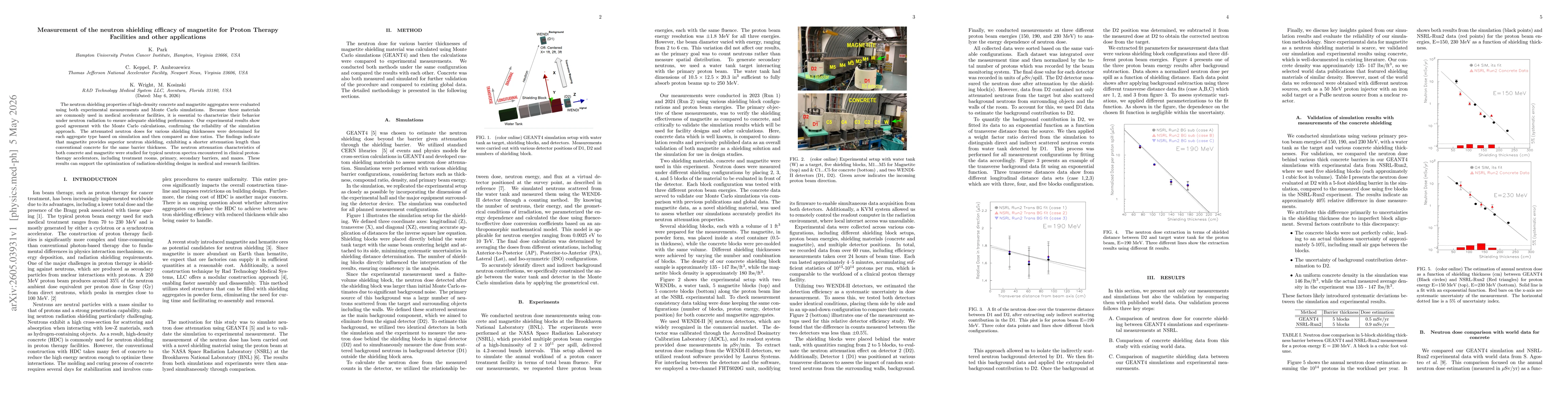 Thumbnail for Measurement of the neutron shielding efficacy of magnetite for Proton Therapy Facilities and other applications