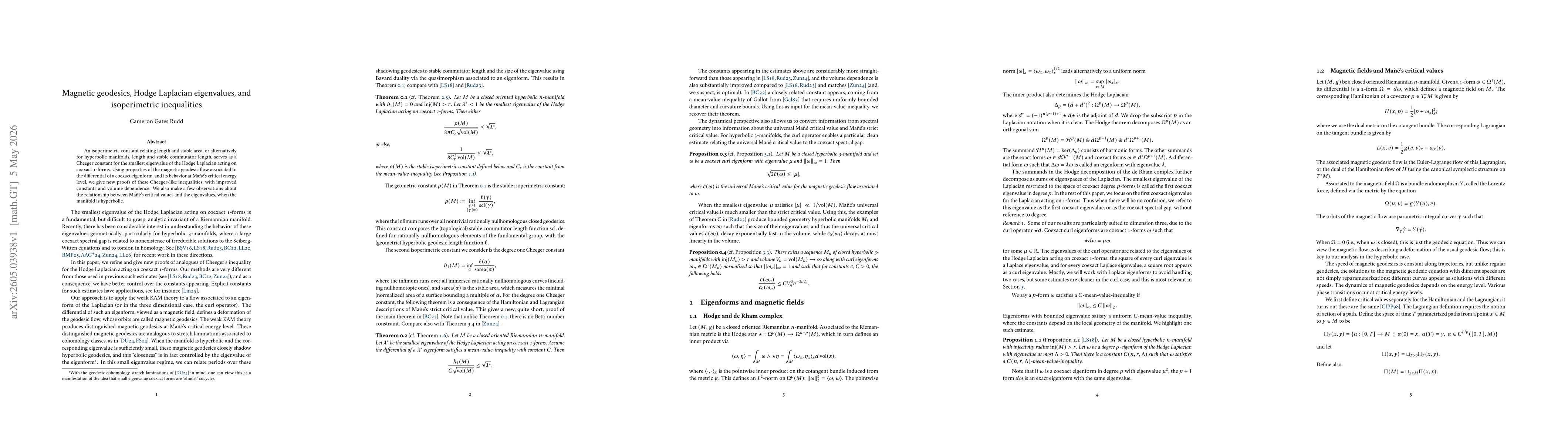 Thumbnail for Magnetic geodesics, Hodge Laplacian eigenvalues, and isoperimetric inequalities
