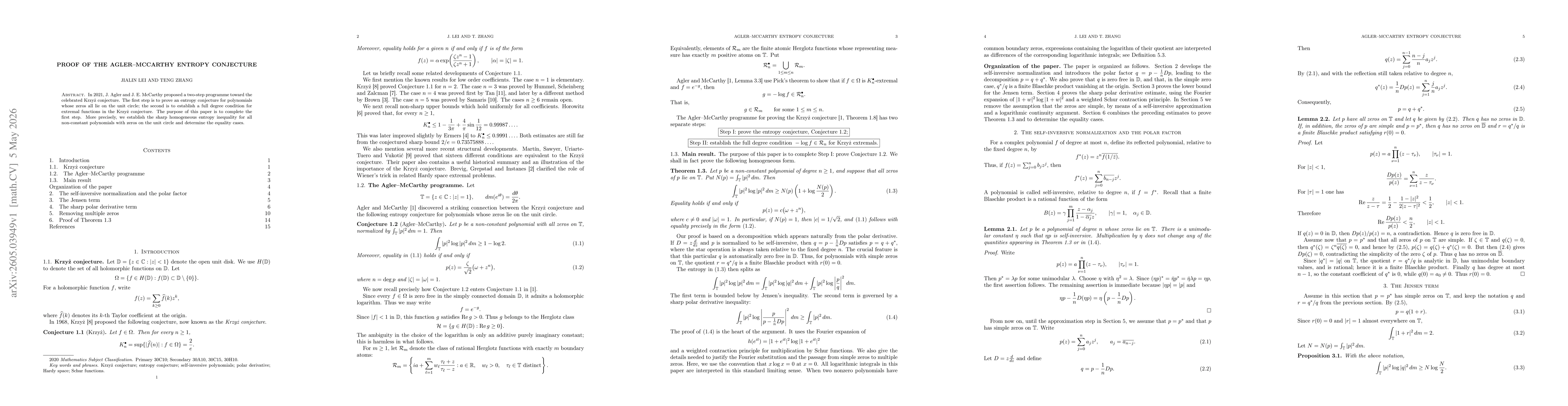 Thumbnail for Proof of the Agler--McCarthy entropy conjecture
