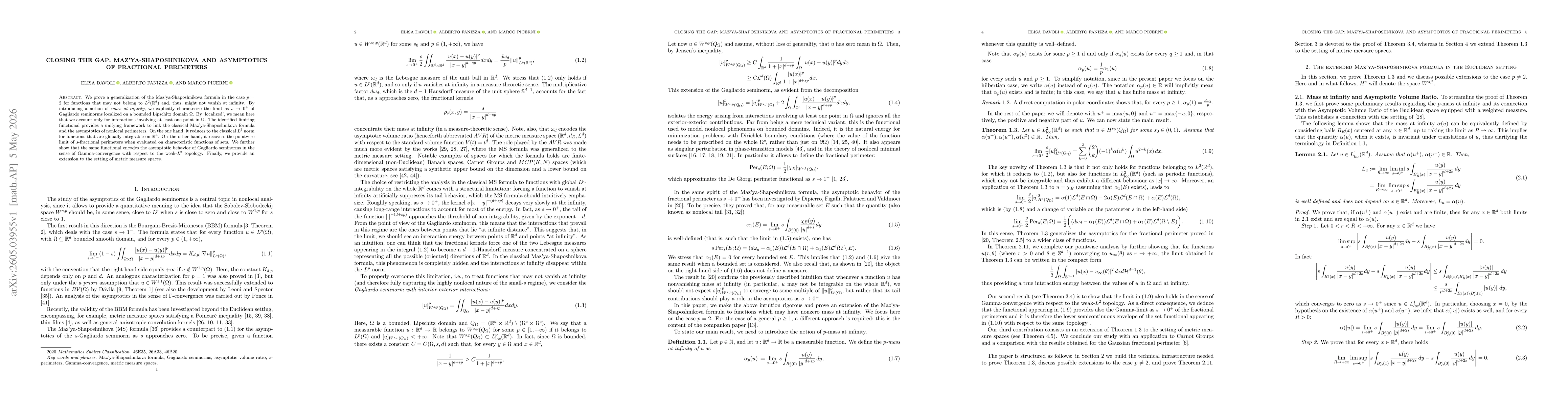 Thumbnail for Closing the gap: Maz'ya-Shaposhnikova and asymptotics of fractional perimeters